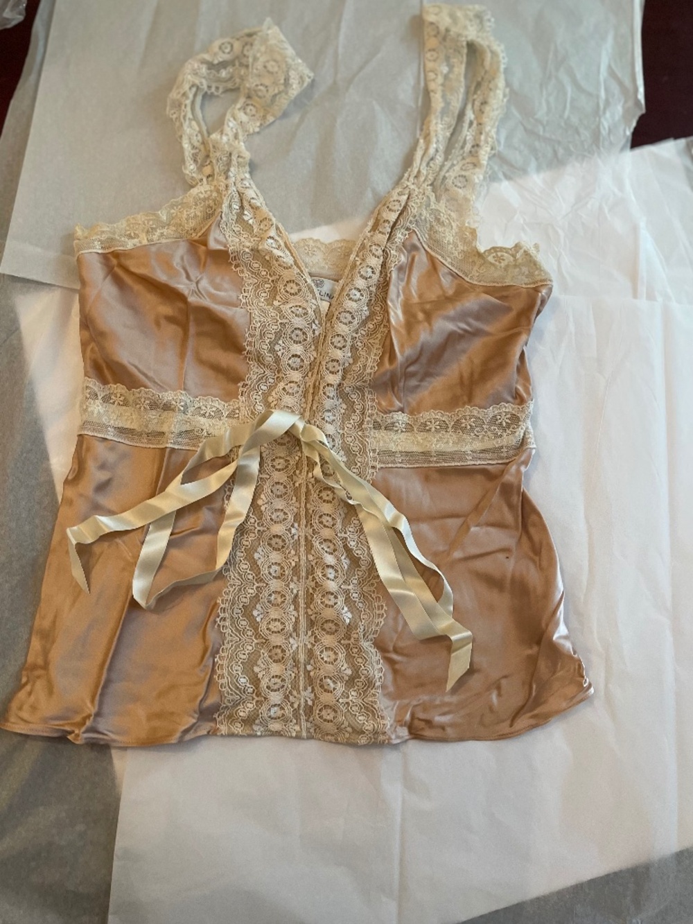 Rare! Miguelina Stephanie Silk Lace Top Size: Medium. EUC Champagne